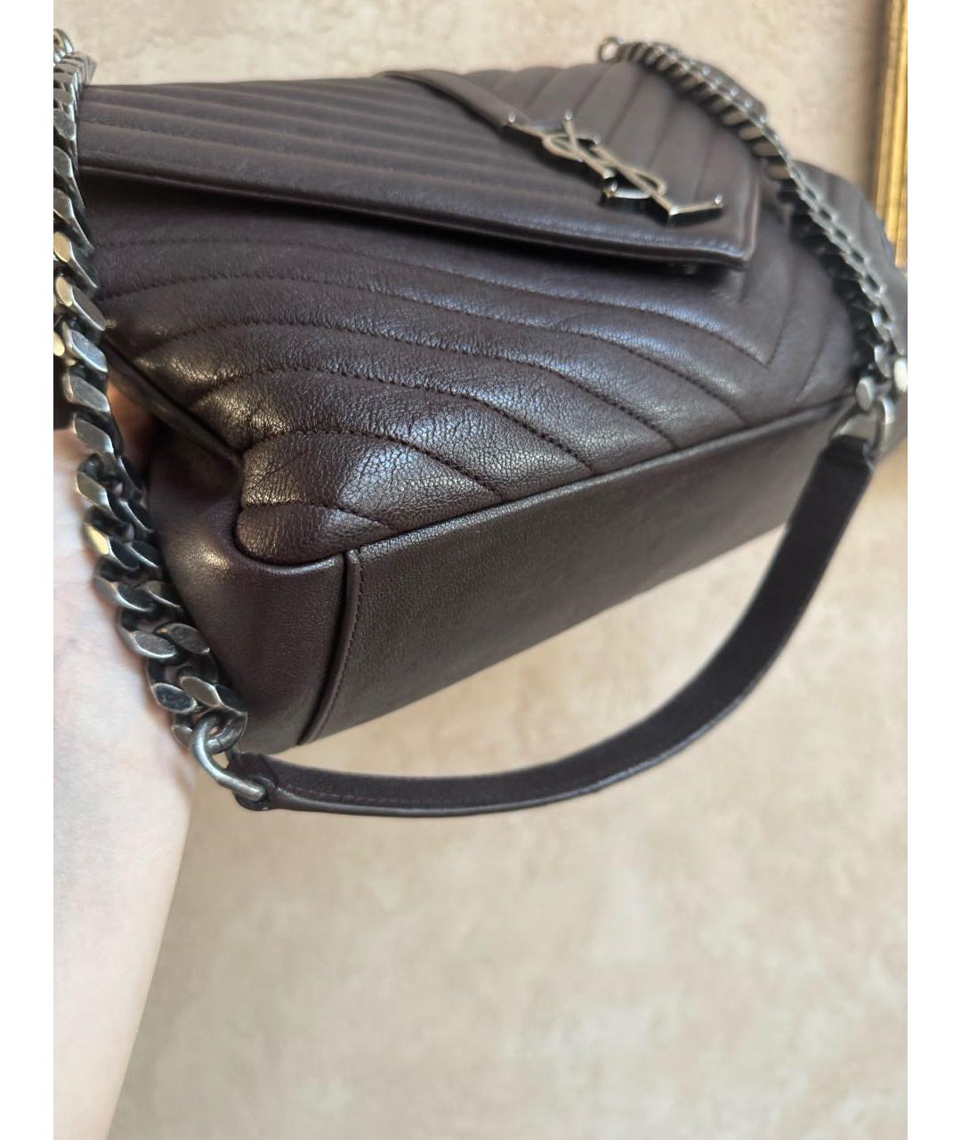 SAINT LAURENT Коричневая кожаная сумка через плечо, фото 3