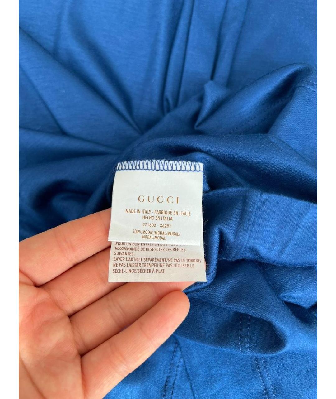 GUCCI Синяя хлопковая футболка, фото 5