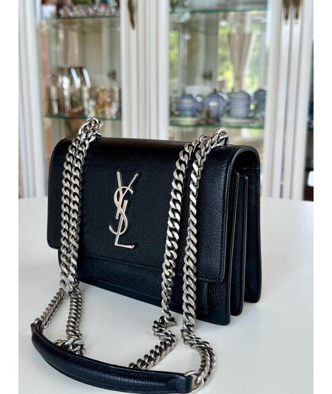 SAINT LAURENT Черная кожаная сумка через плечо, фото 2