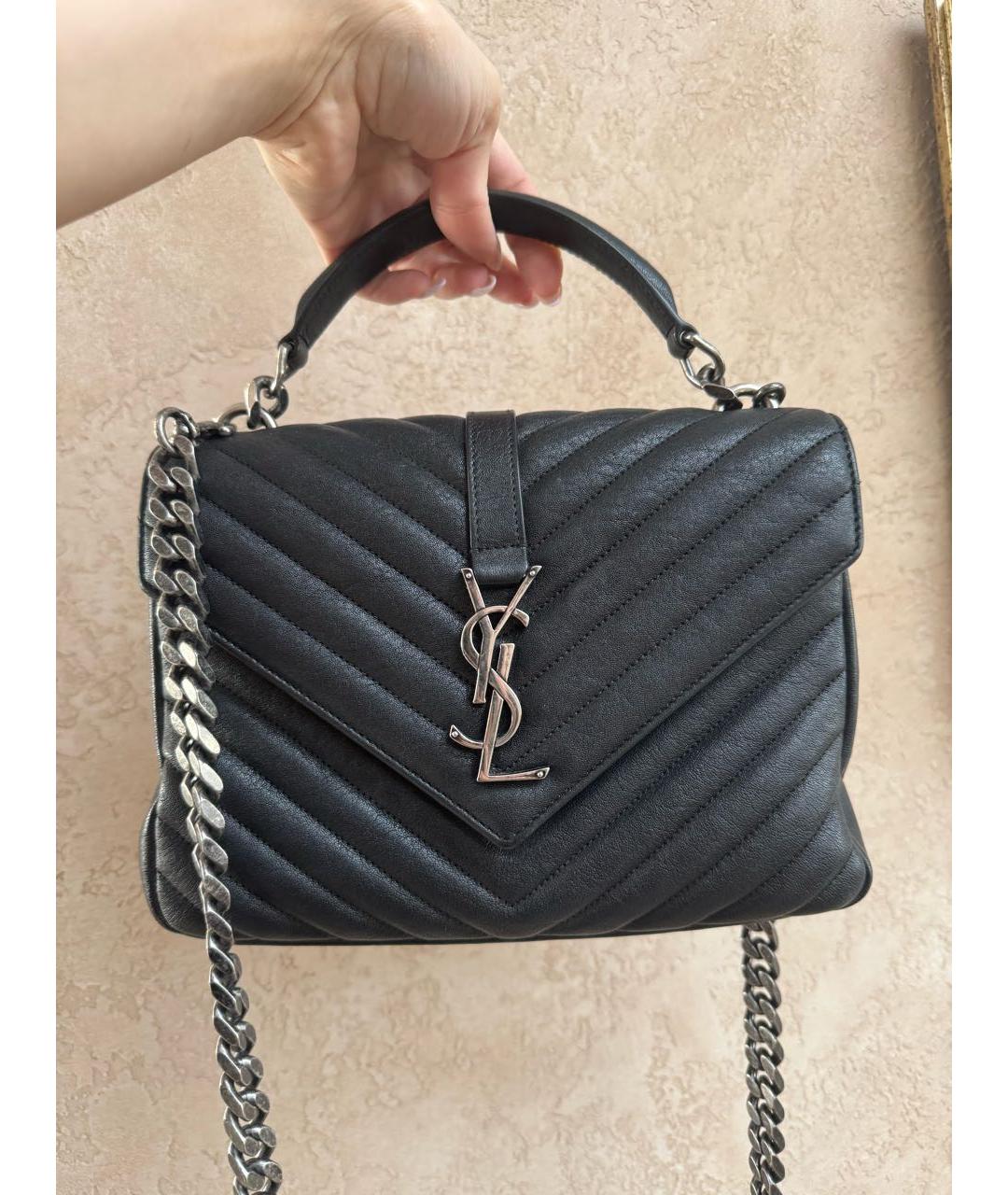 SAINT LAURENT Черная кожаная сумка через плечо, фото 2