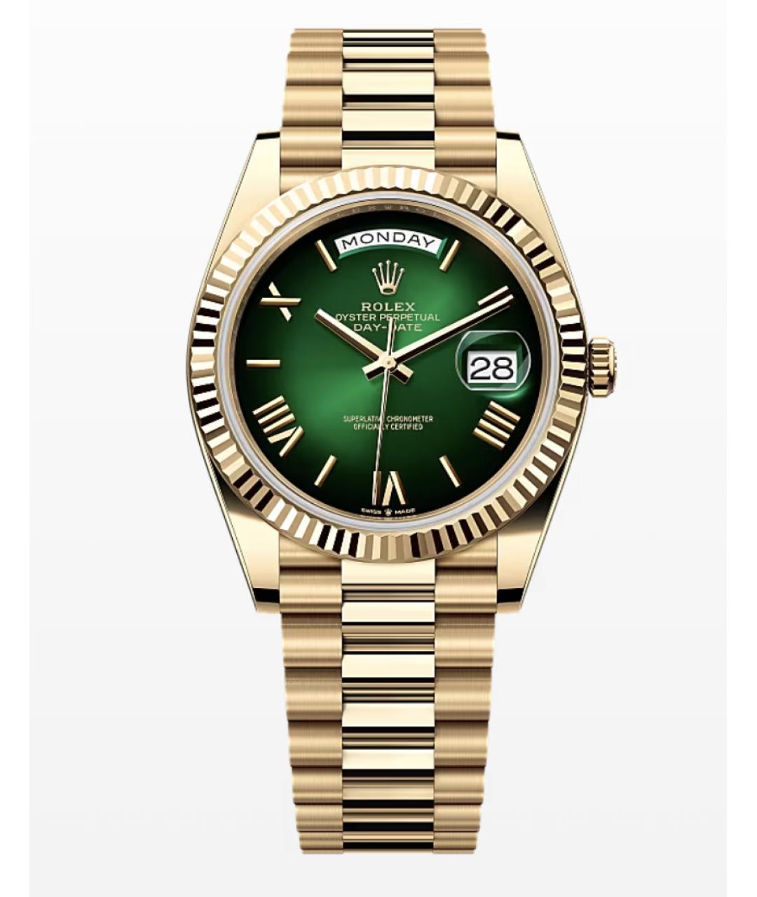 ROLEX Зеленые часы из желтого золота, фото 6