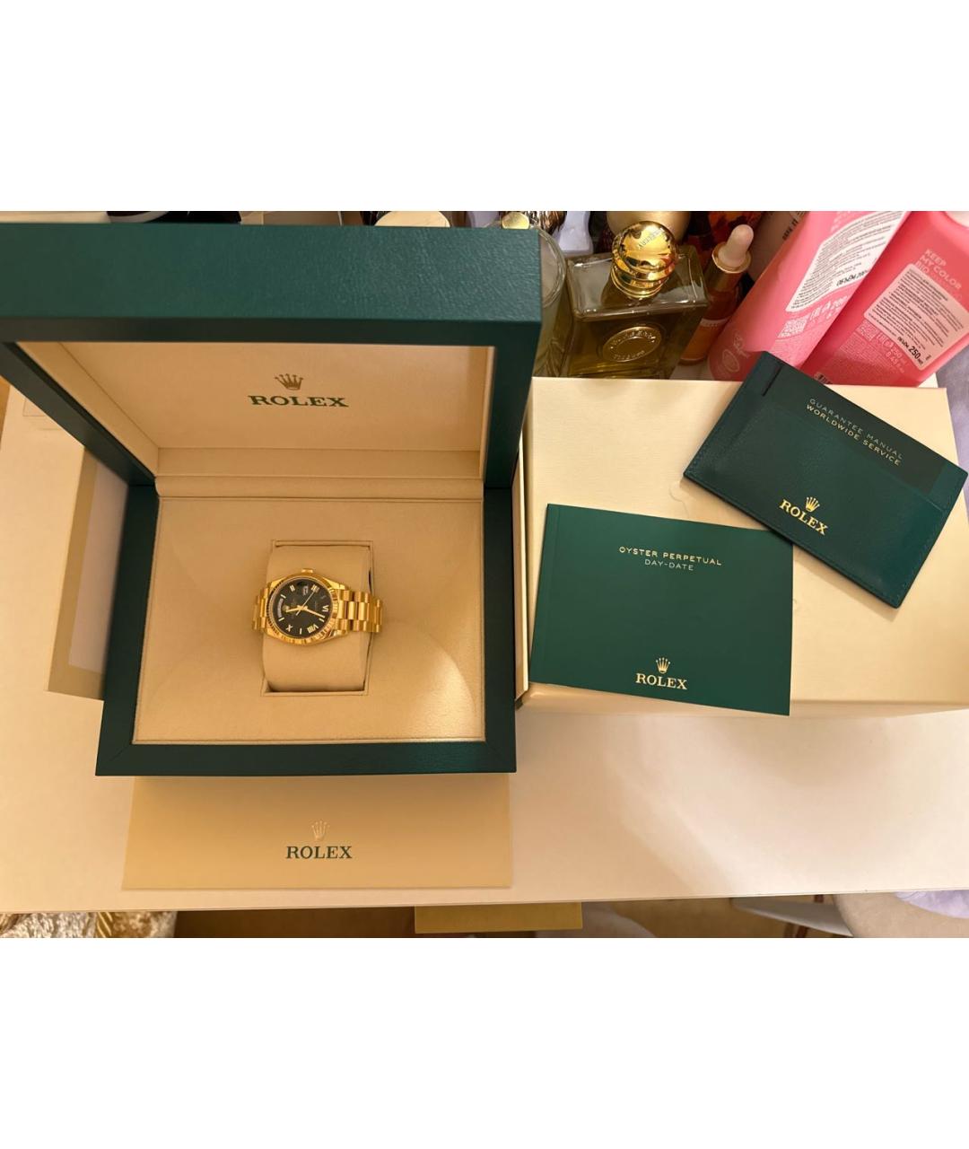 ROLEX Зеленые часы из желтого золота, фото 5