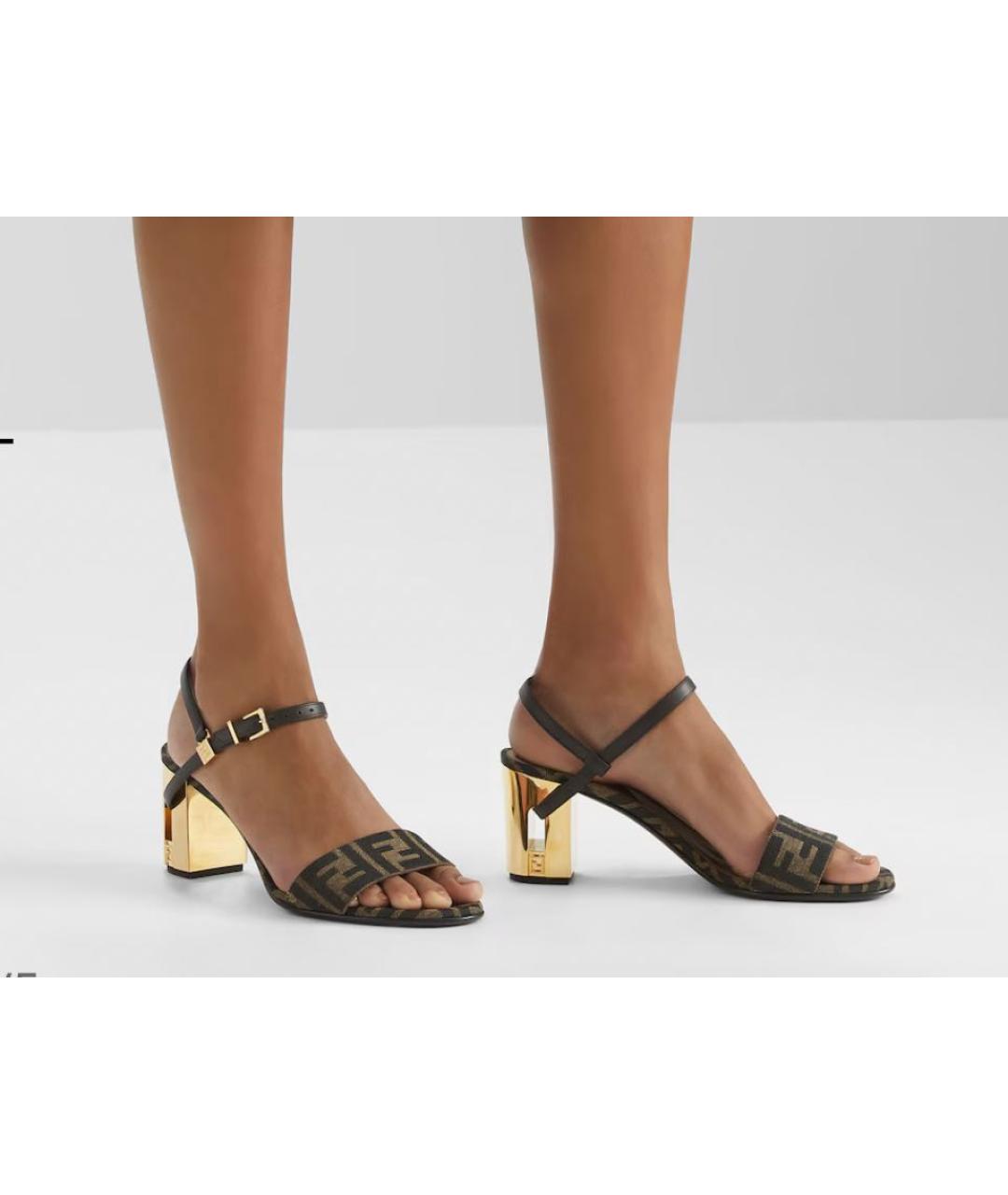 FENDI Коричневые кожаные босоножки, фото 4