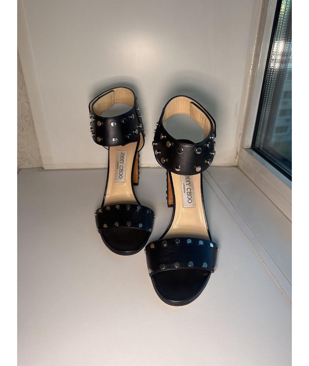 JIMMY CHOO Черные кожаные босоножки, фото 3