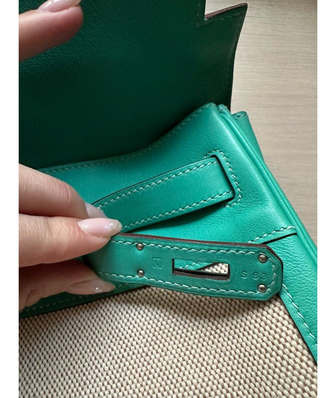 HERMES Бирюзовая кожаная сумка с короткими ручками, фото 5
