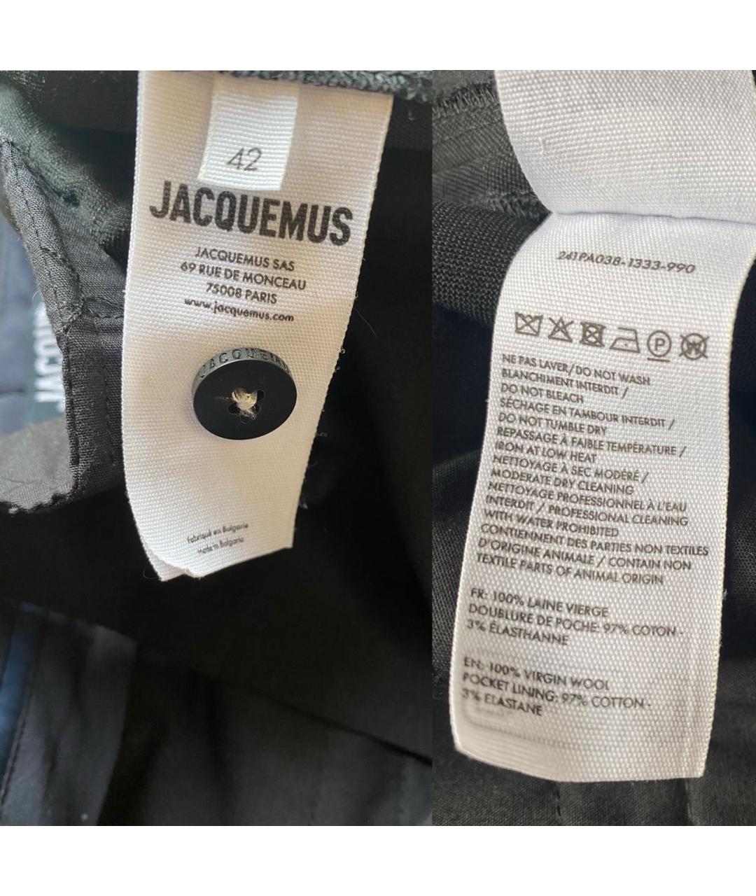 JACQUEMUS Черные шерстяные прямые брюки, фото 7