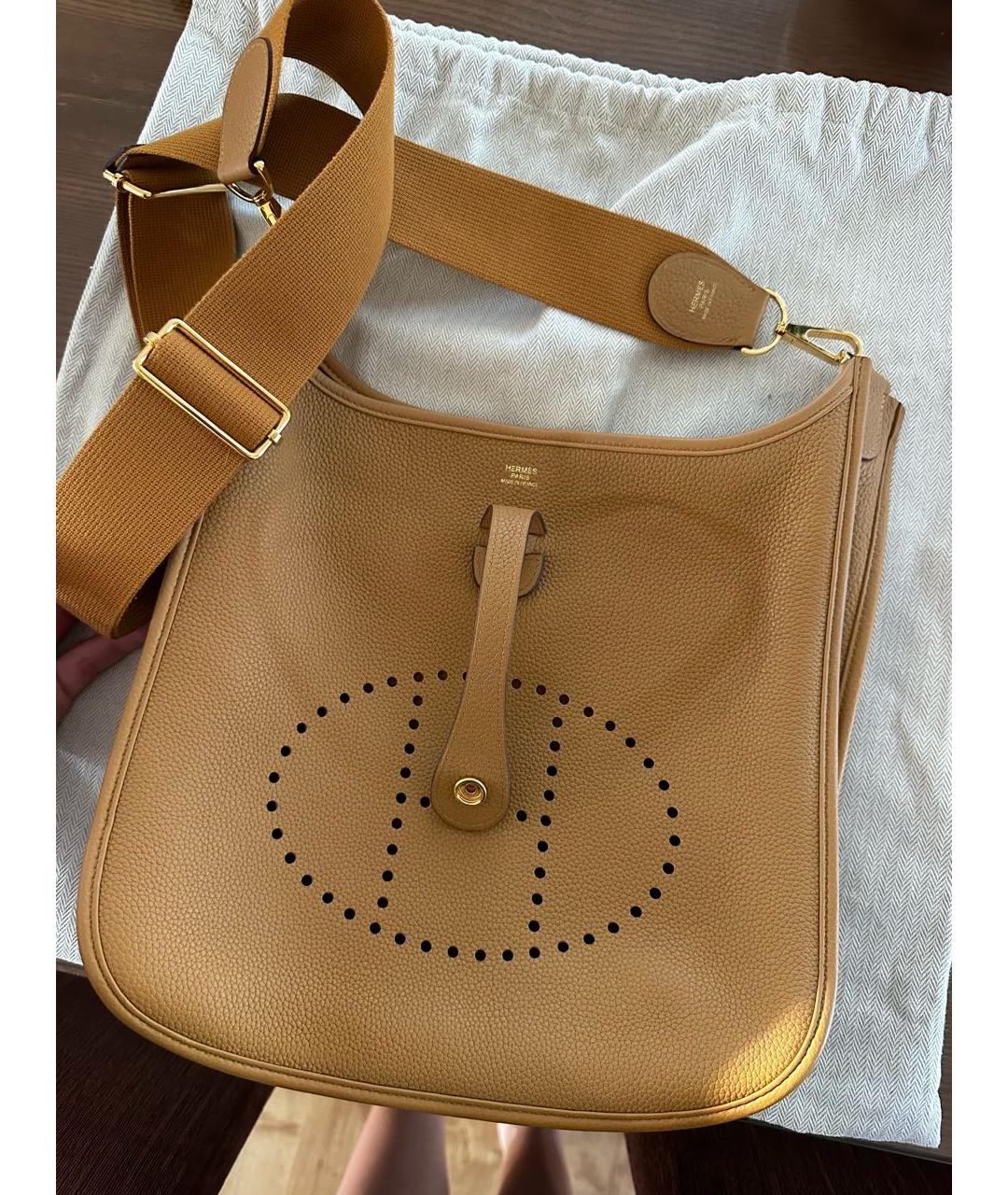 HERMES Горчичная кожаная сумка через плечо, фото 3