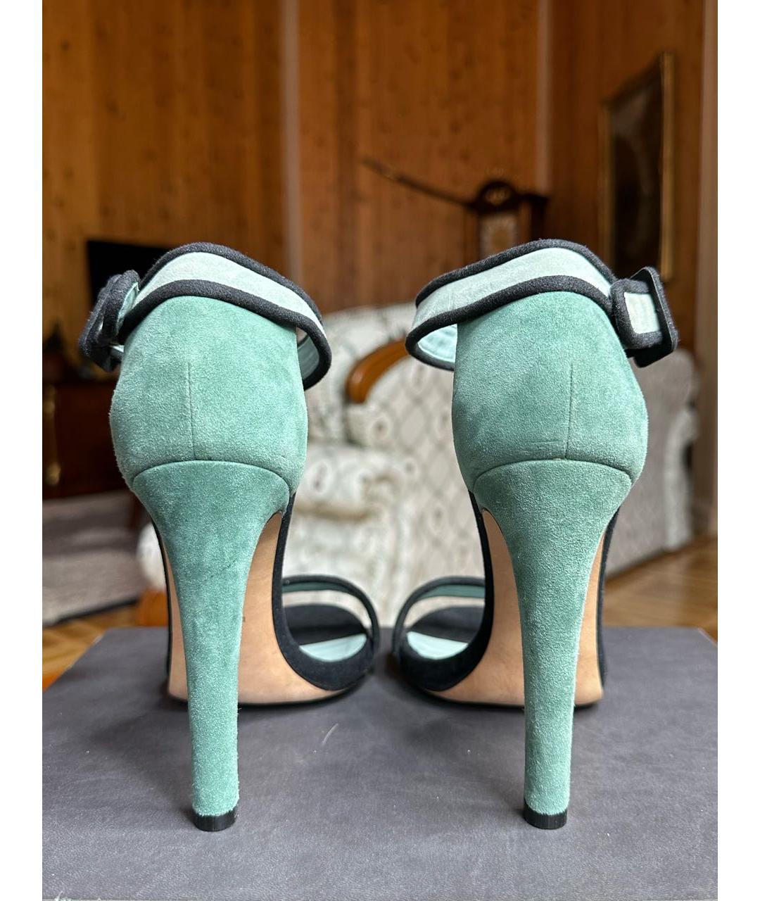 GUCCI Бирюзовые замшевые босоножки, фото 4