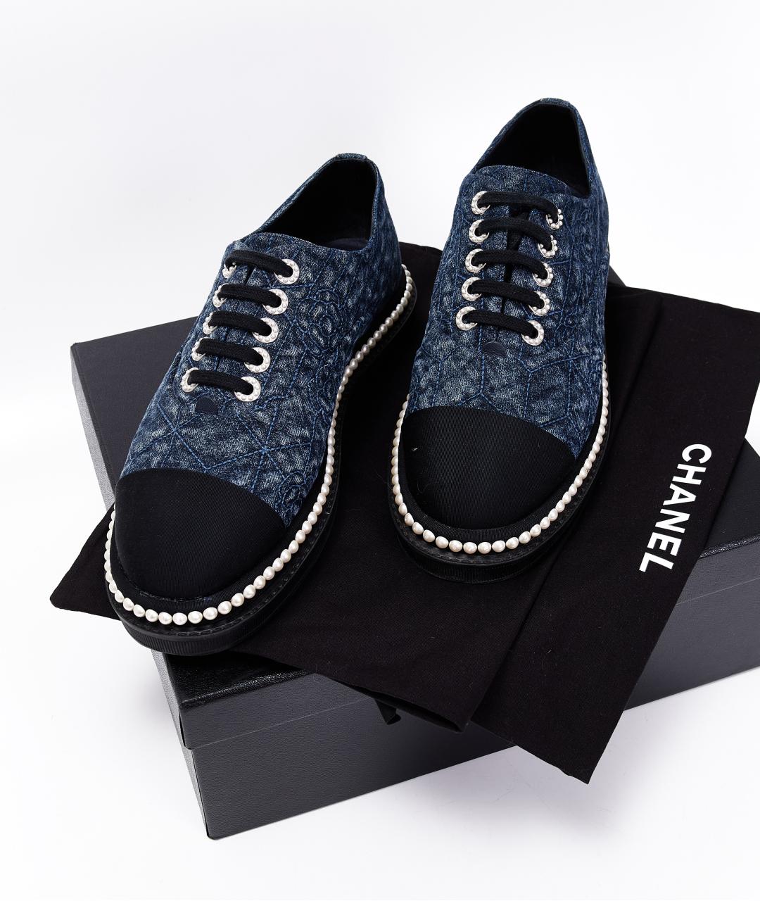 CHANEL Синие текстильные кеды, фото 8