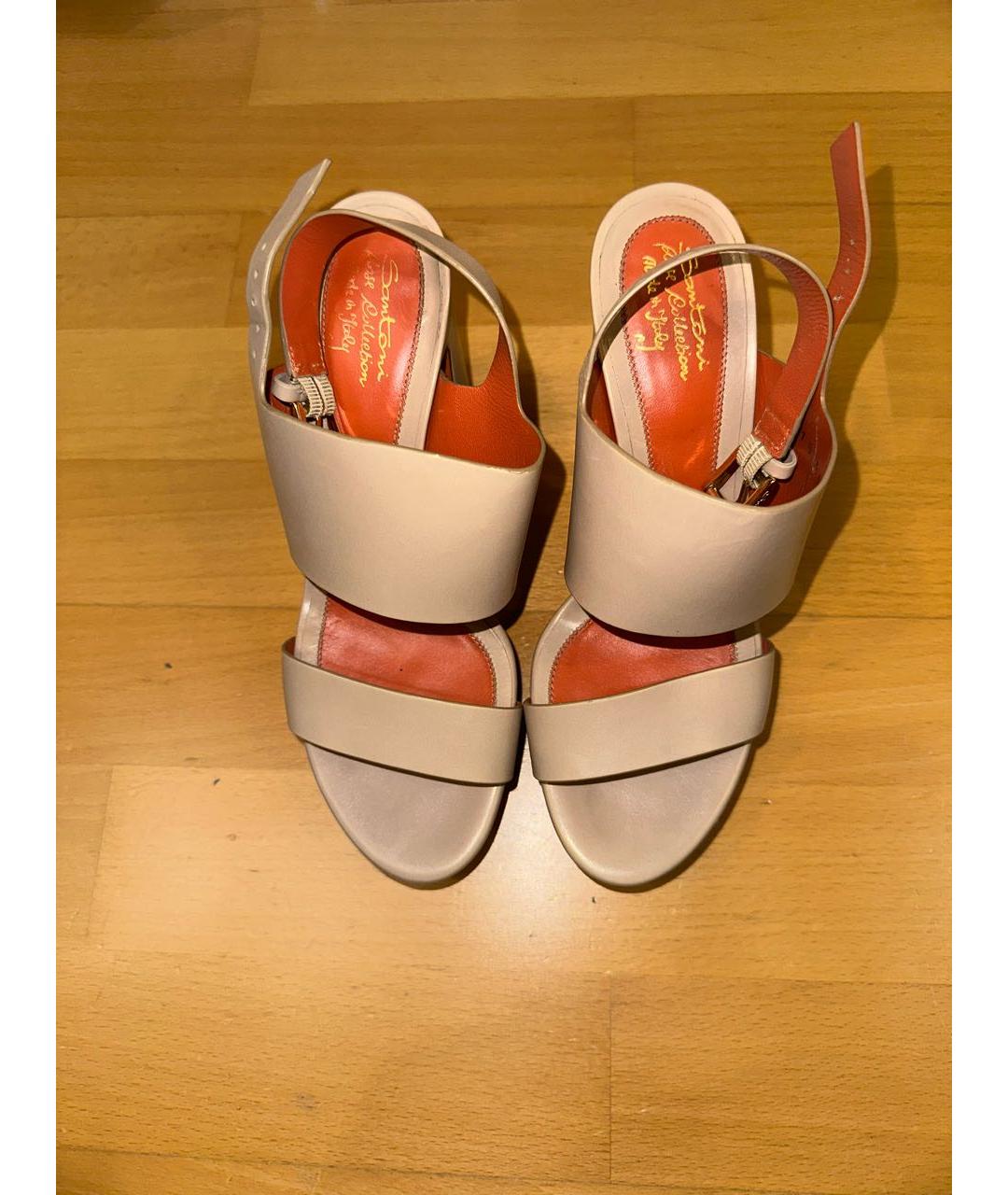 SANTONI Бежевые кожаные босоножки, фото 2