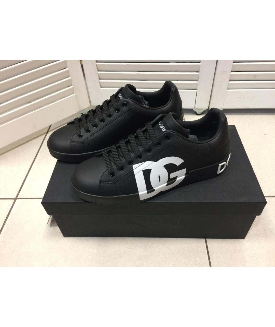 DOLCE&GABBANA Черные кожаные низкие кроссовки / кеды, фото 2