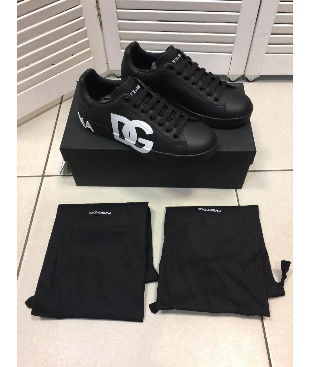 DOLCE&GABBANA Черные кожаные низкие кроссовки / кеды, фото 3