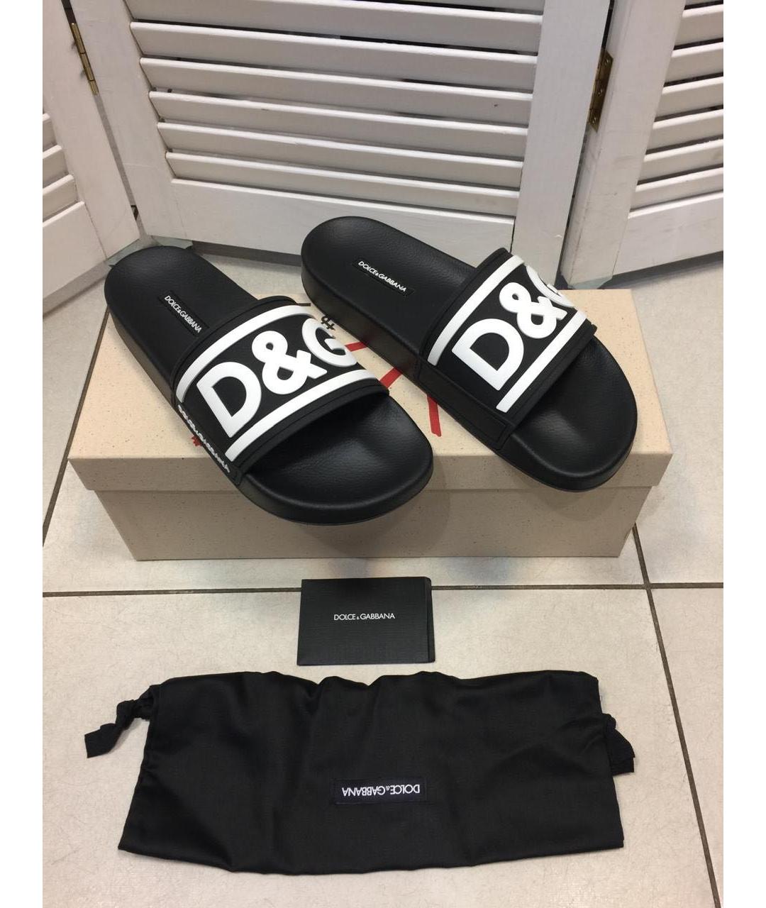 DOLCE&GABBANA Черные резиновые шлепанцы, фото 4