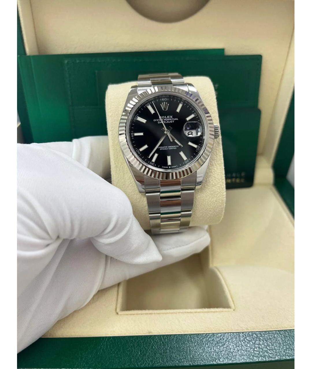 ROLEX Черные часы из белого золота, фото 6