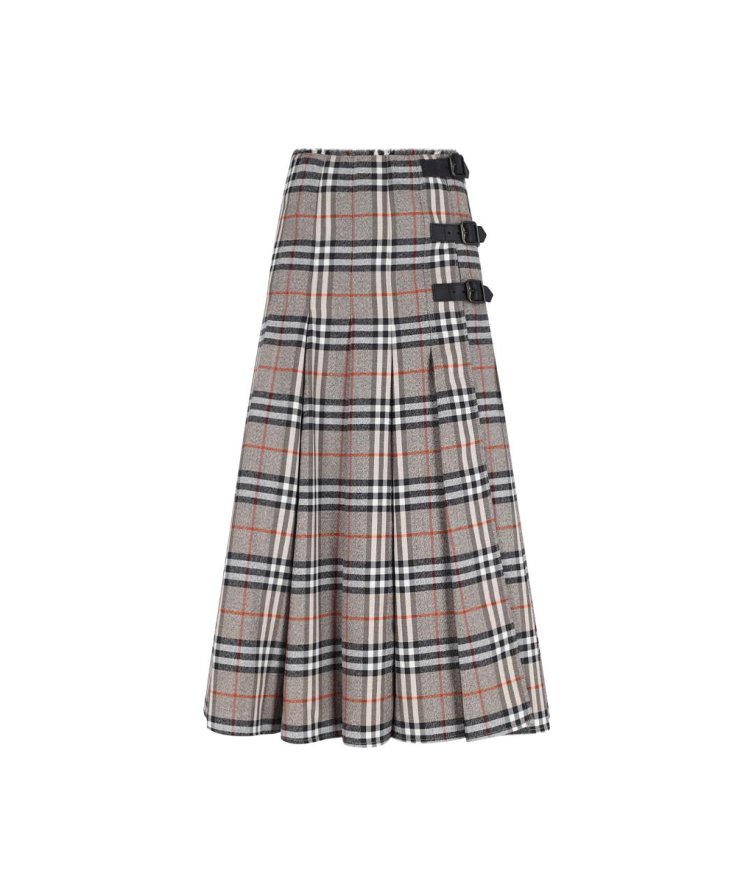 BURBERRY Коричневая шерстяная юбка миди, фото 1