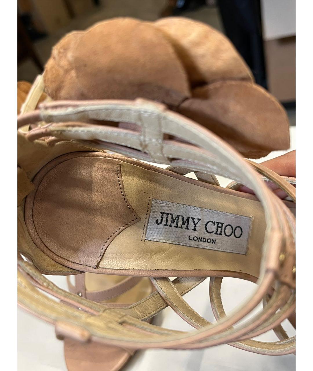 JIMMY CHOO Бежевые кожаные босоножки, фото 6