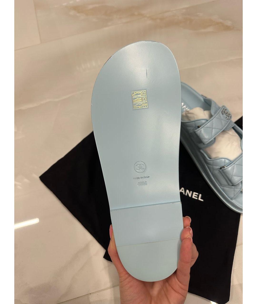 CHANEL Голубые кожаные сандалии, фото 4