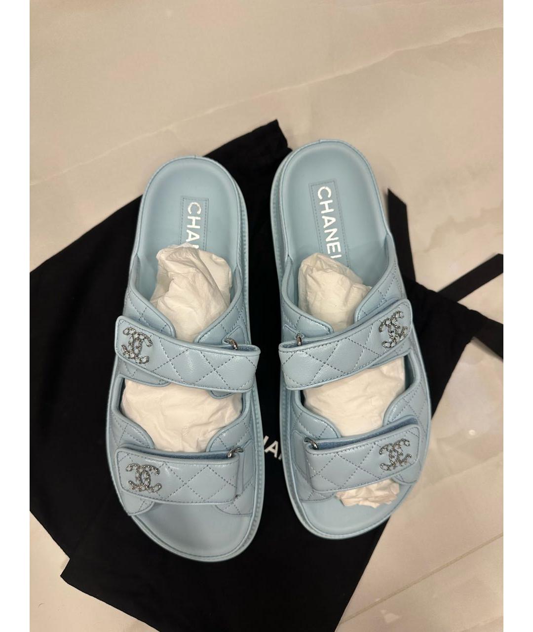 CHANEL Голубые кожаные сандалии, фото 3