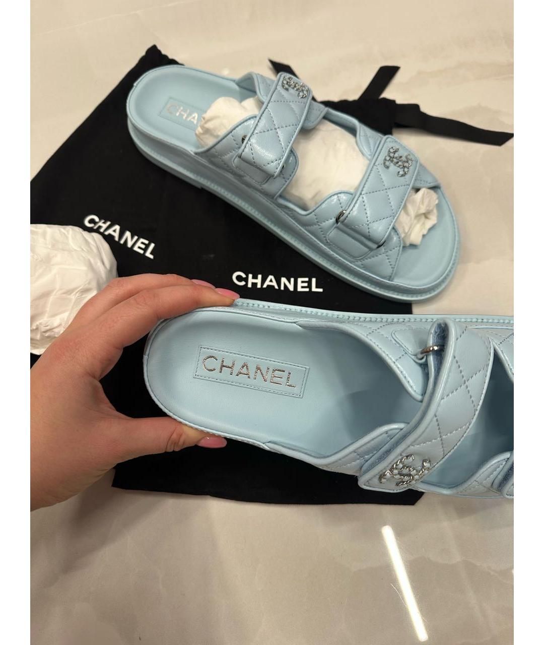 CHANEL Голубые кожаные сандалии, фото 6