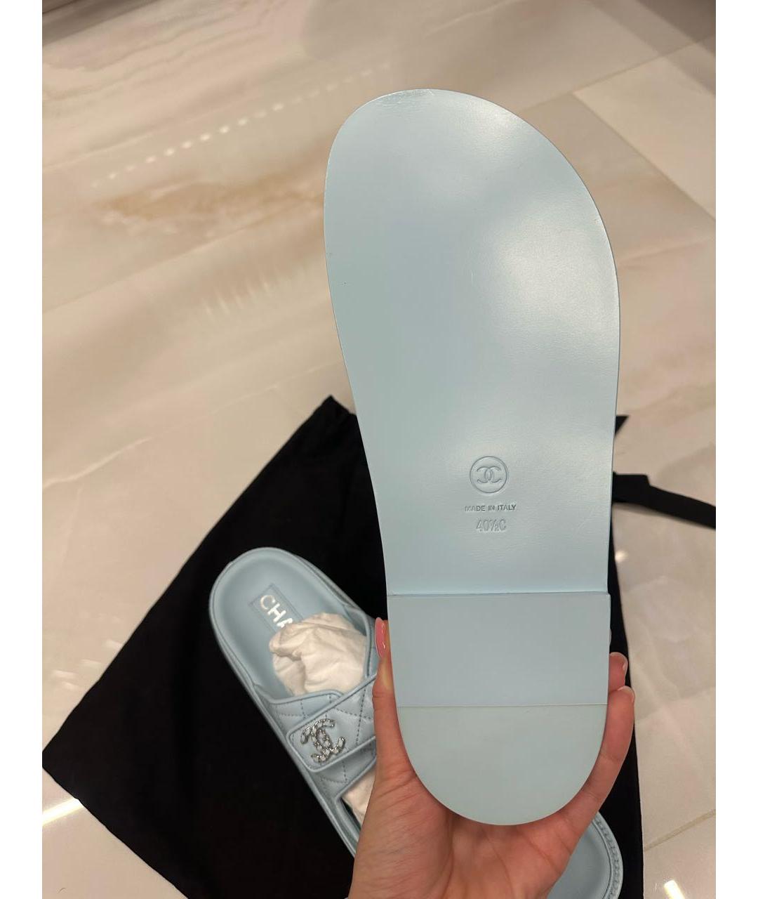 CHANEL Голубые кожаные сандалии, фото 5