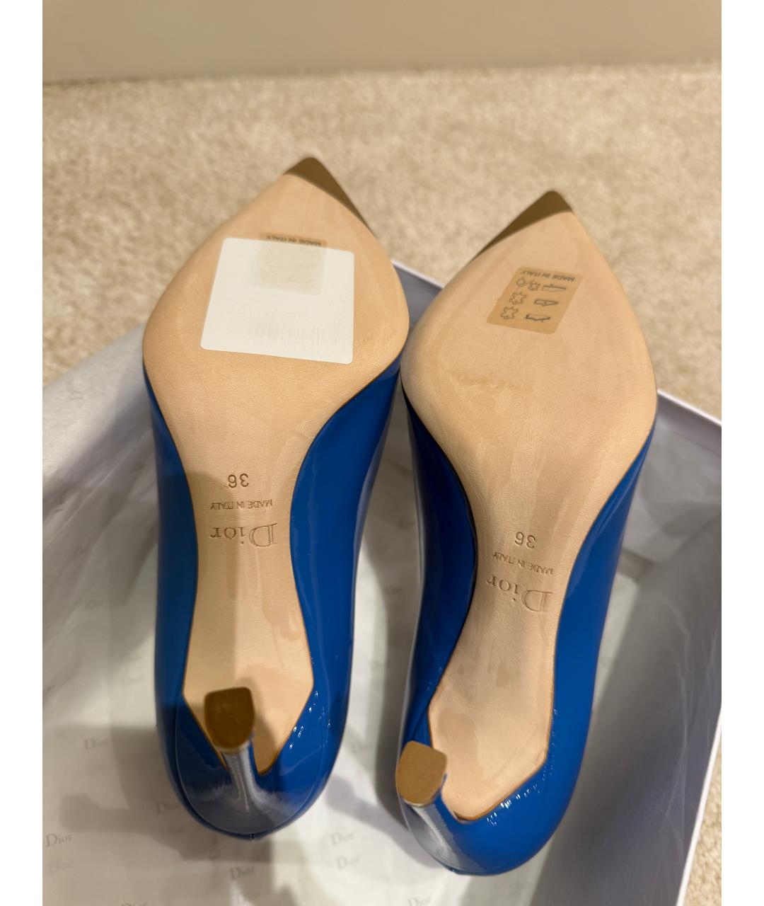 CHRISTIAN DIOR Голубые туфли из лакированной кожи, фото 5