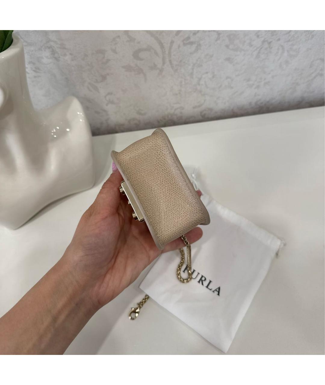 FURLA Бежевая кожаная сумка через плечо, фото 4