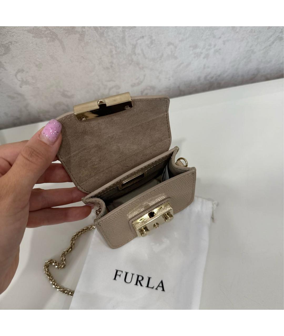 FURLA Бежевая кожаная сумка через плечо, фото 6