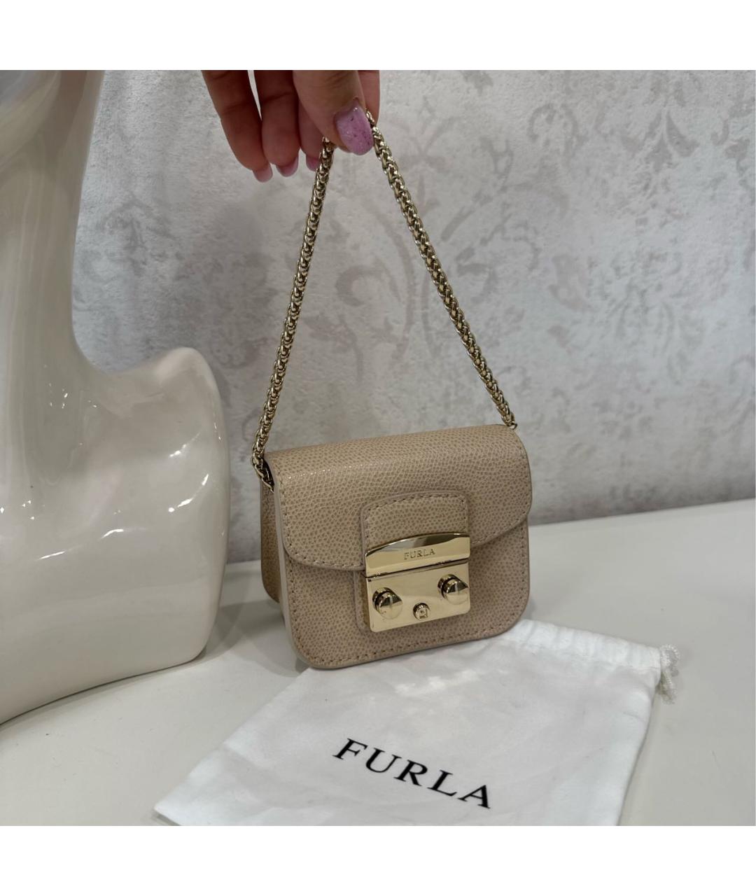FURLA Бежевая кожаная сумка через плечо, фото 5