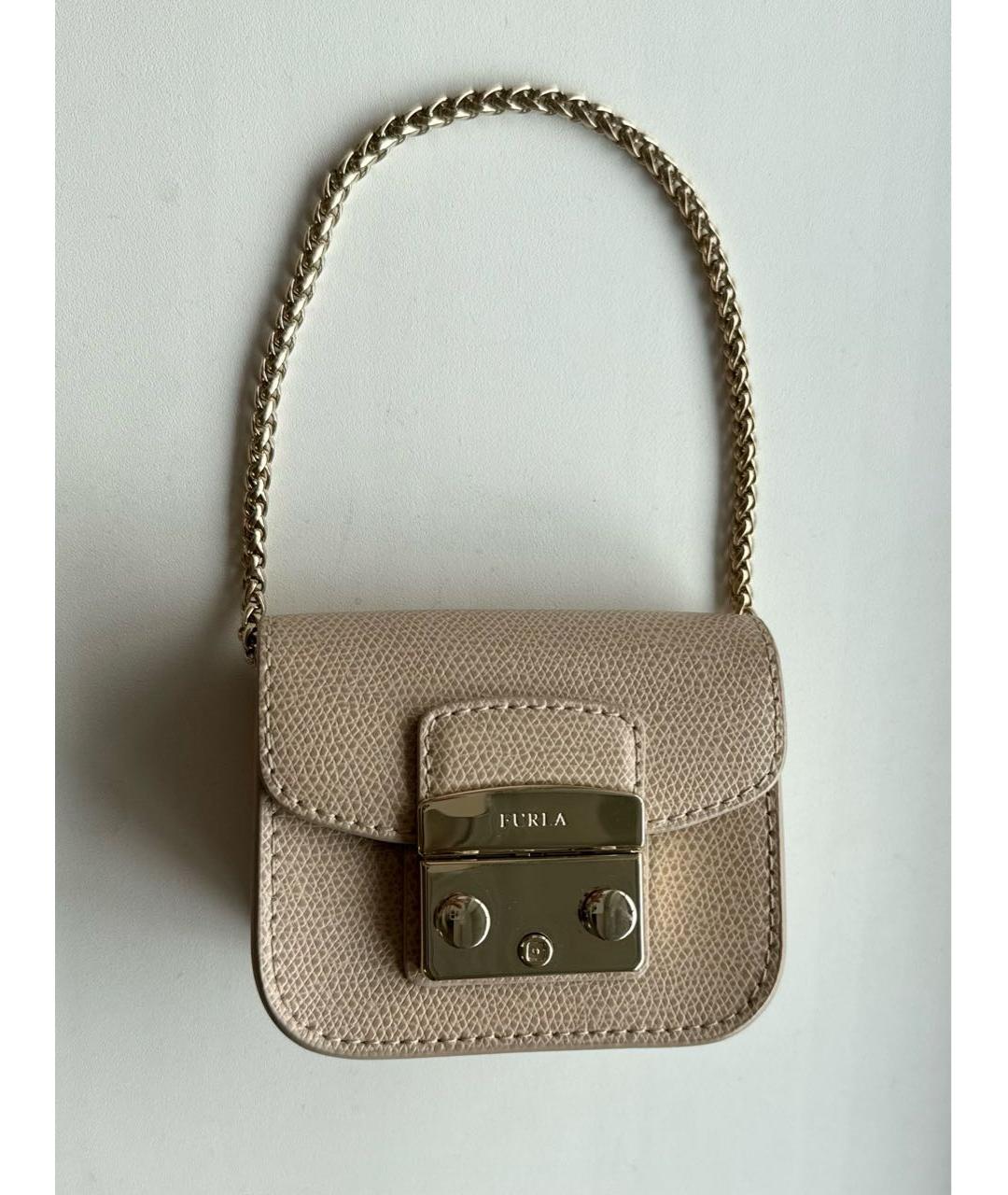 FURLA Бежевая кожаная сумка через плечо, фото 8