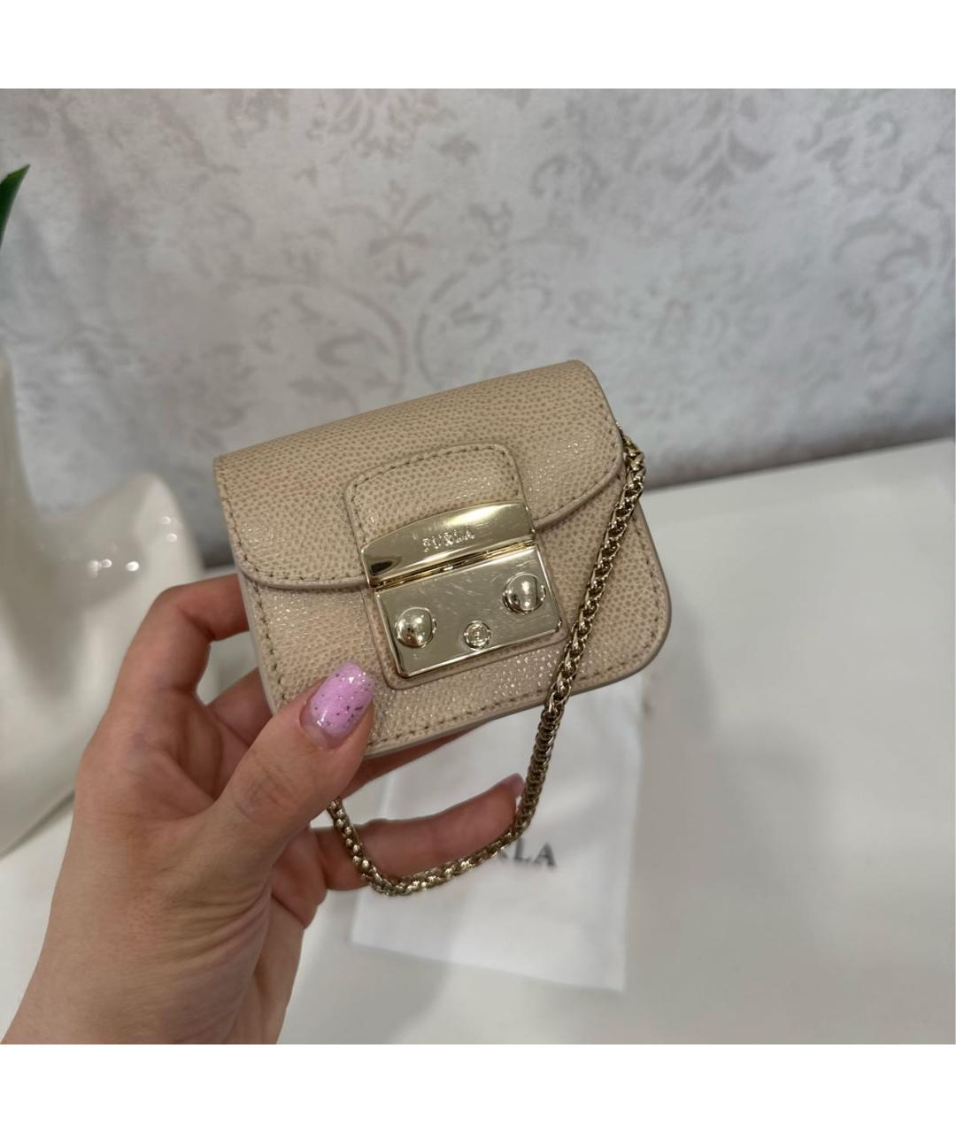 FURLA Бежевая кожаная сумка через плечо, фото 7