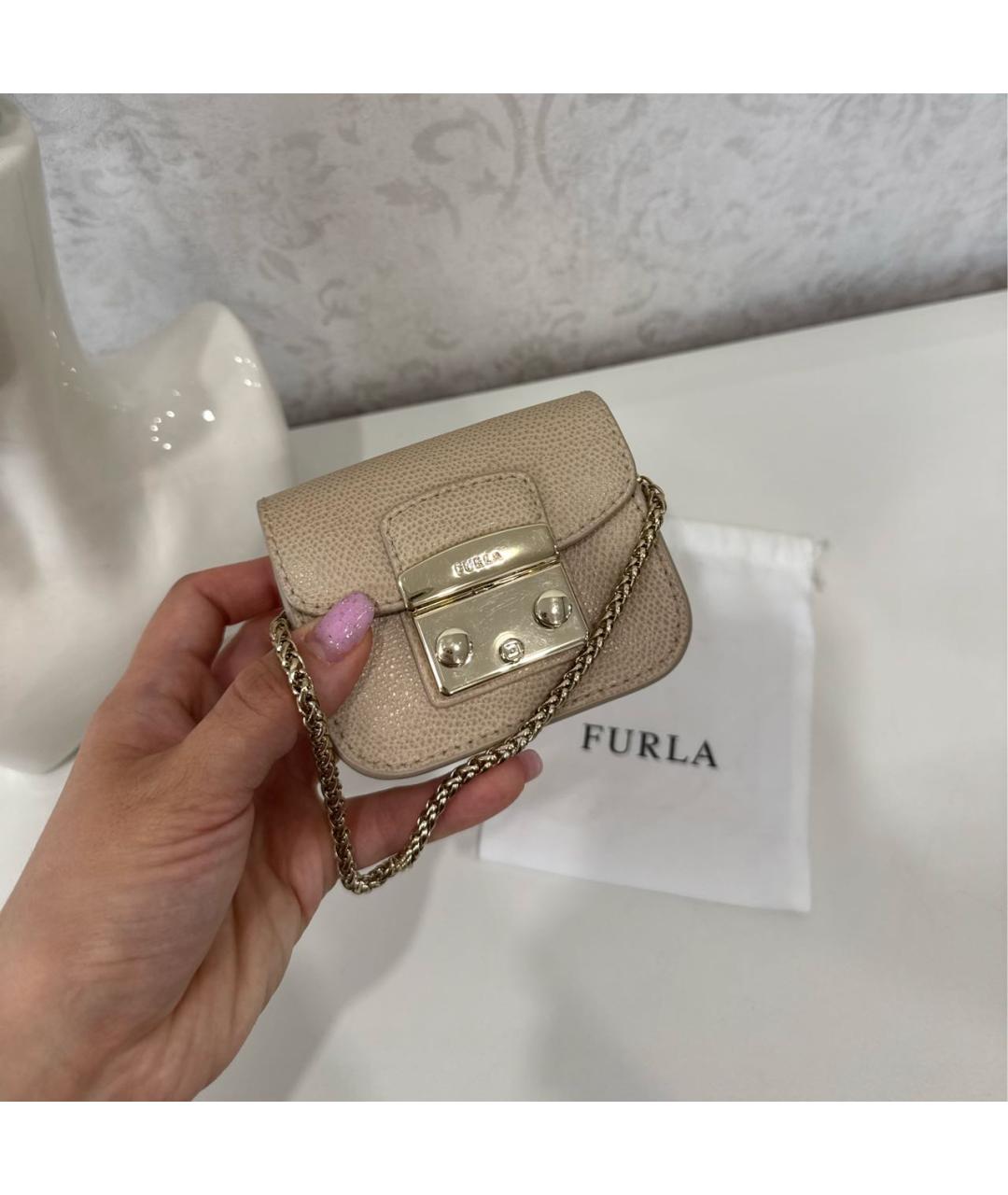FURLA Бежевая кожаная сумка через плечо, фото 2