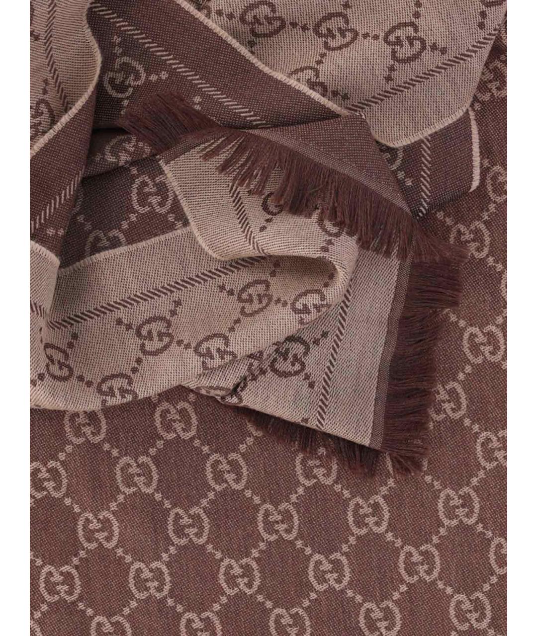 GUCCI Коричневый шерстяной шарф, фото 2