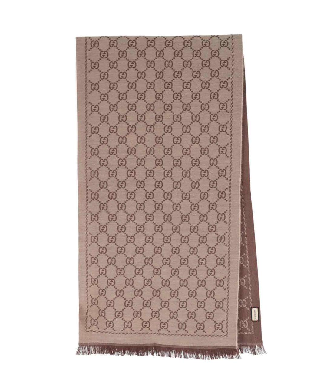 GUCCI Коричневый шерстяной шарф, фото 1