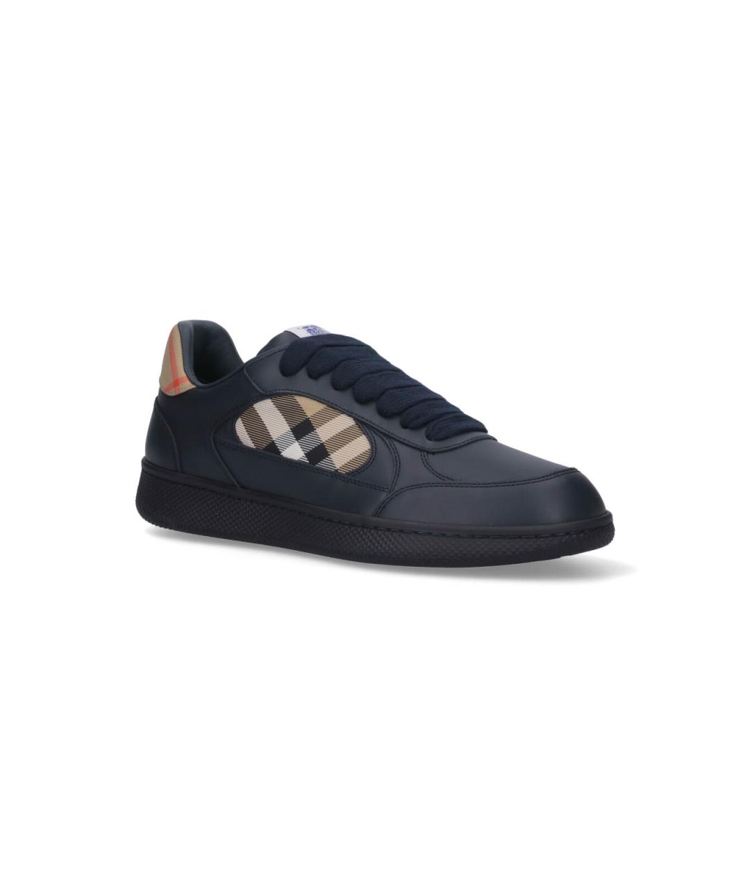 BURBERRY Темно-синие кожаные низкие кроссовки / кеды, фото 2