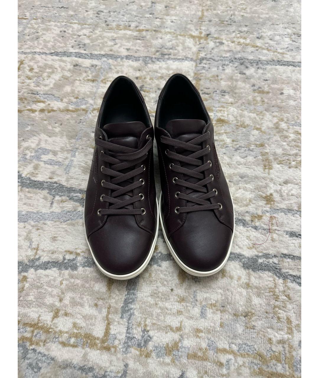 DOLCE&GABBANA Бордовые кожаные низкие кроссовки / кеды, фото 2