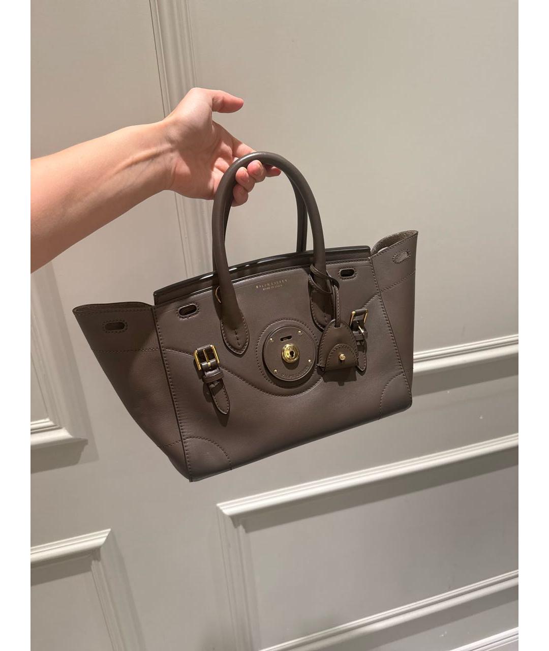 RALPH LAUREN Бежевая кожаная сумка с короткими ручками, фото 5