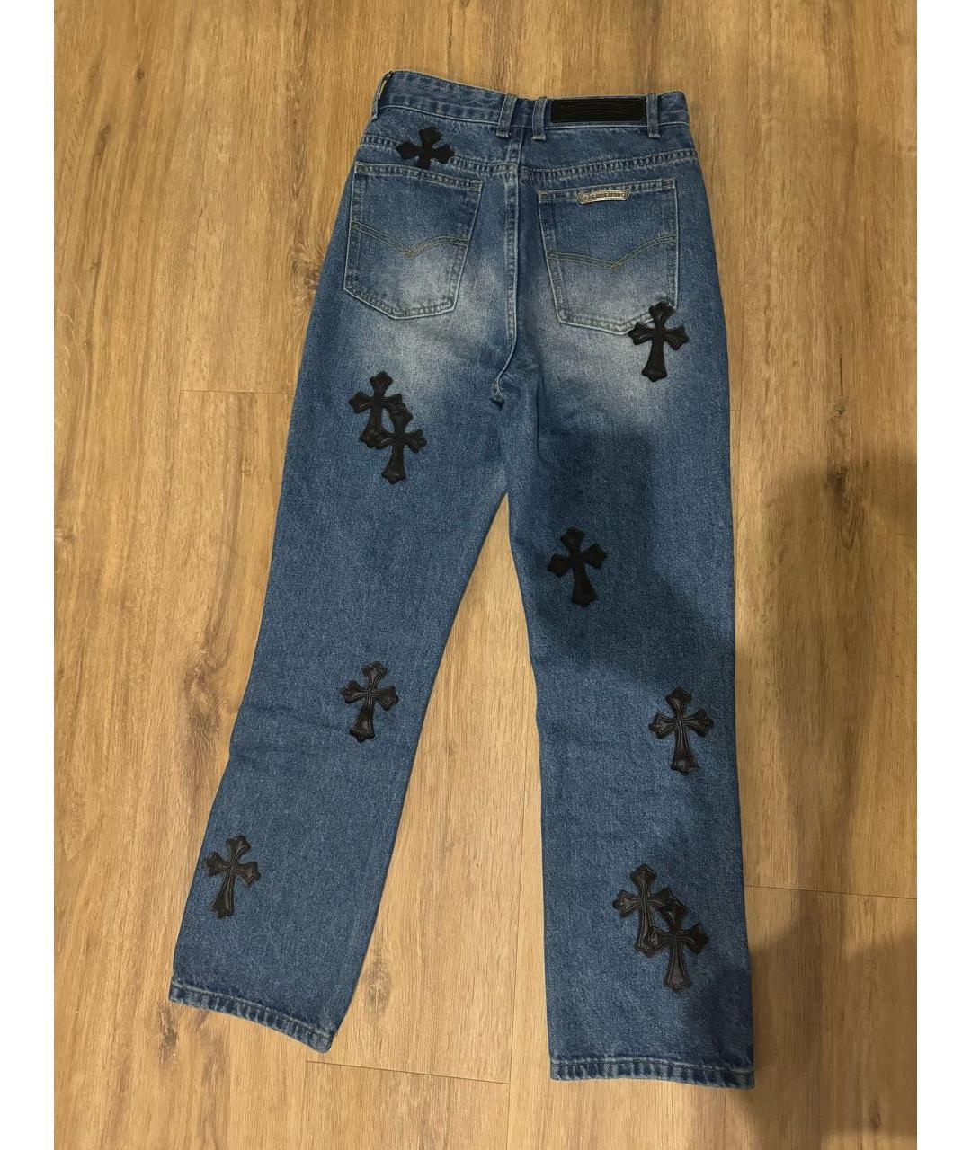 CHROME HEARTS Голубые хлопковые прямые джинсы, фото 2