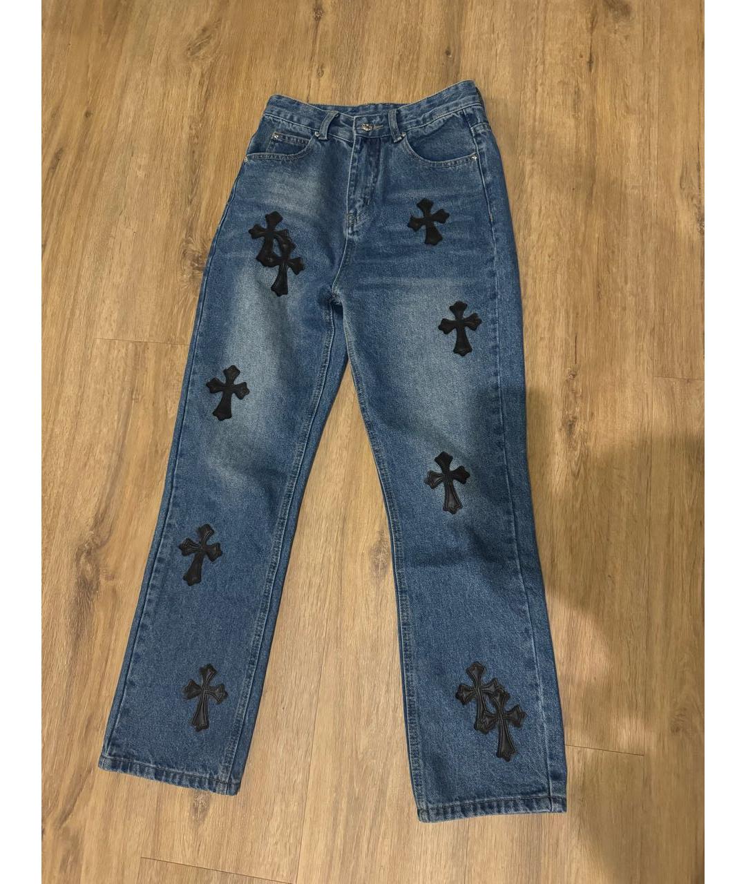 CHROME HEARTS Голубые хлопковые прямые джинсы, фото 5