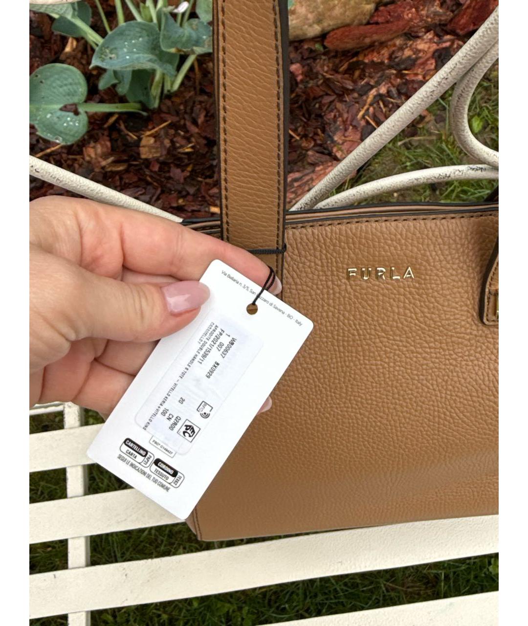 FURLA Коричневая кожаная сумка тоут, фото 6