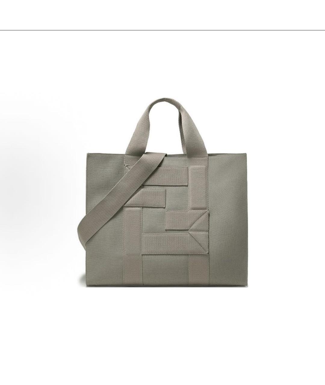 FENDI Хаки тканевая сумка тоут, фото 5