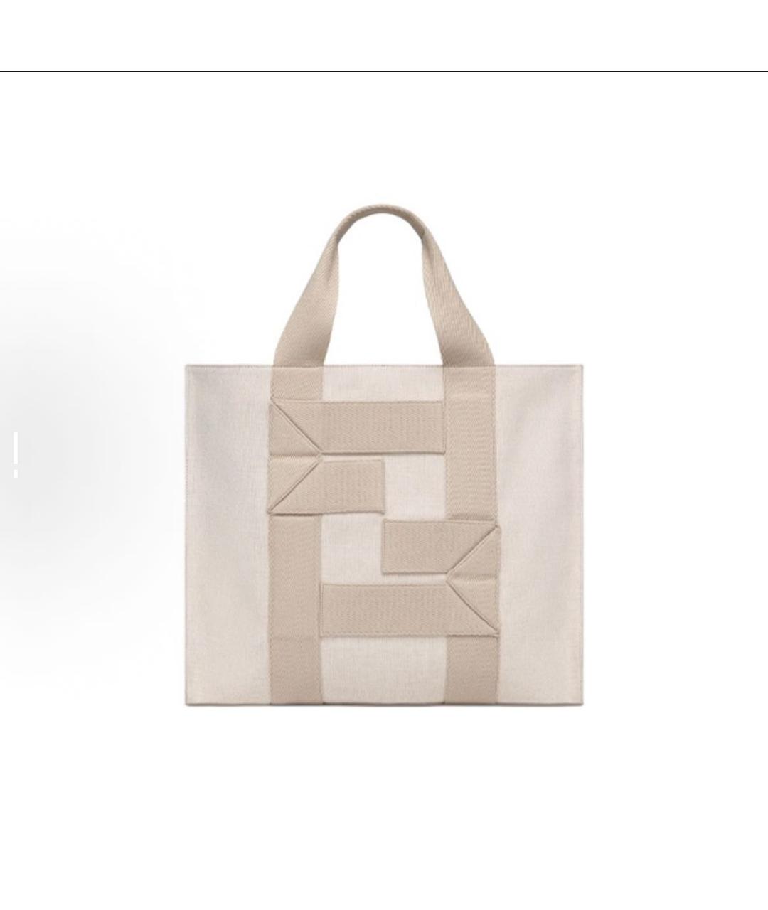 FENDI Бежевая тканевая сумка тоут, фото 5