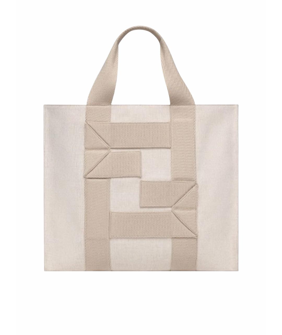 FENDI Бежевая тканевая сумка тоут, фото 1