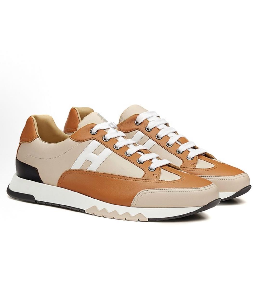 HERMES Коричневые кожаные низкие кроссовки / кеды, фото 8