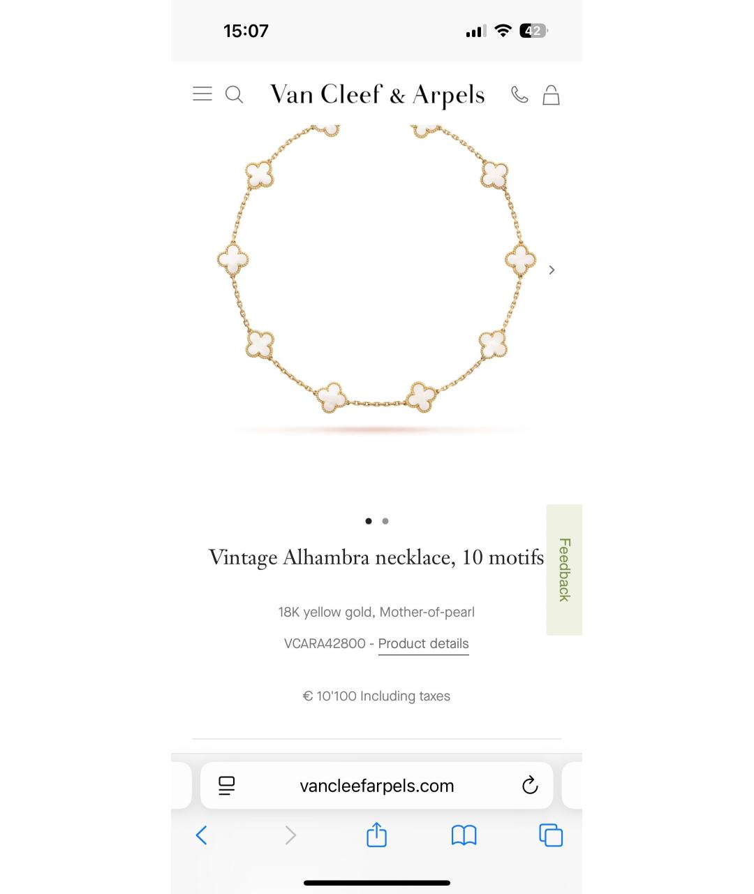 VAN CLEEF & ARPELS Белое колье из желтого золота, фото 2