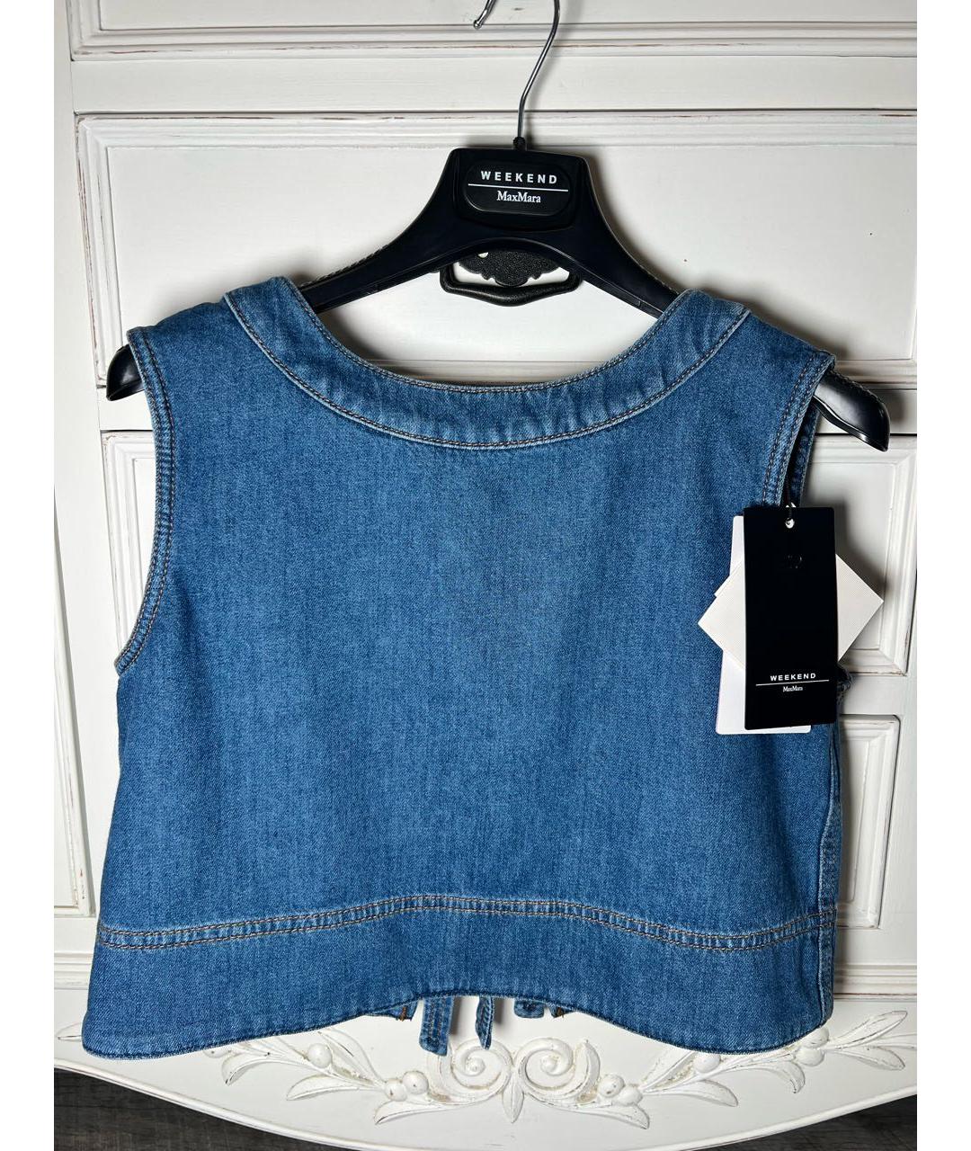 WEEKEND MAX MARA Синяя хлопковая футболка, фото 3