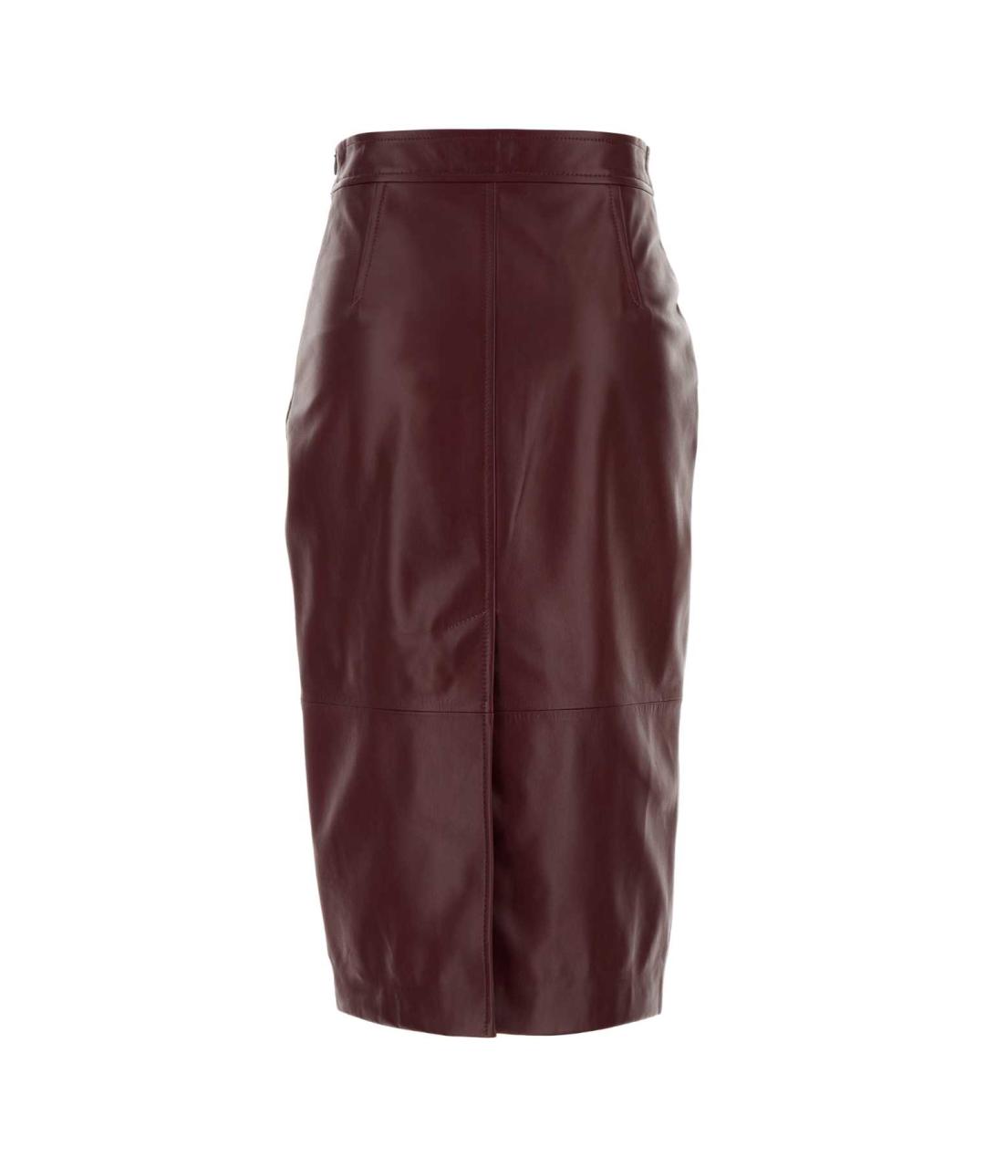 MAX MARA STUDIO Бордовая кожаная юбка миди, фото 2