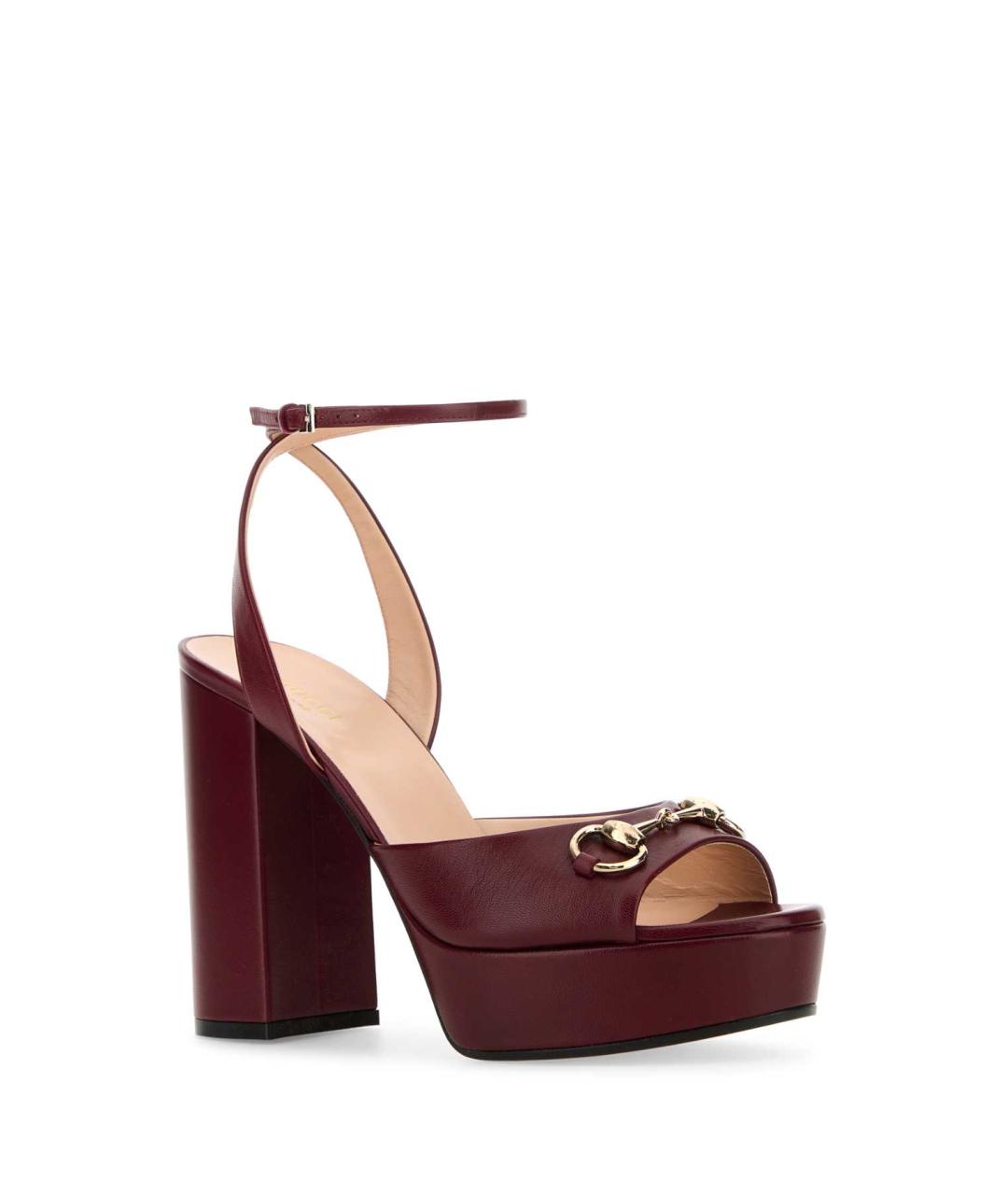GUCCI Бордовые кожаные босоножки, фото 2