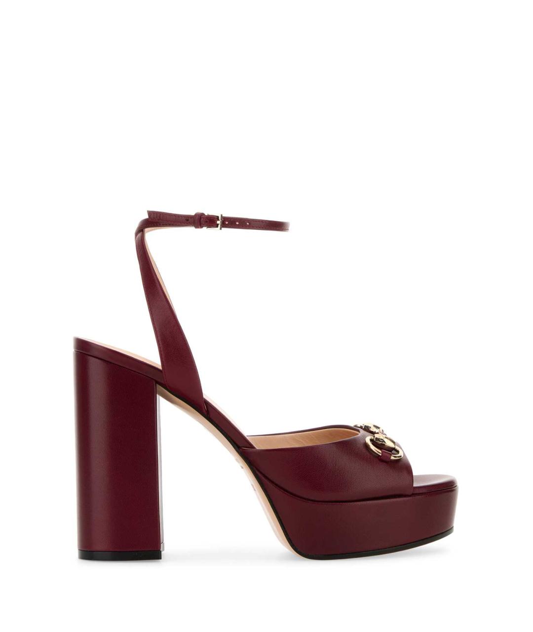 GUCCI Бордовые кожаные босоножки, фото 1