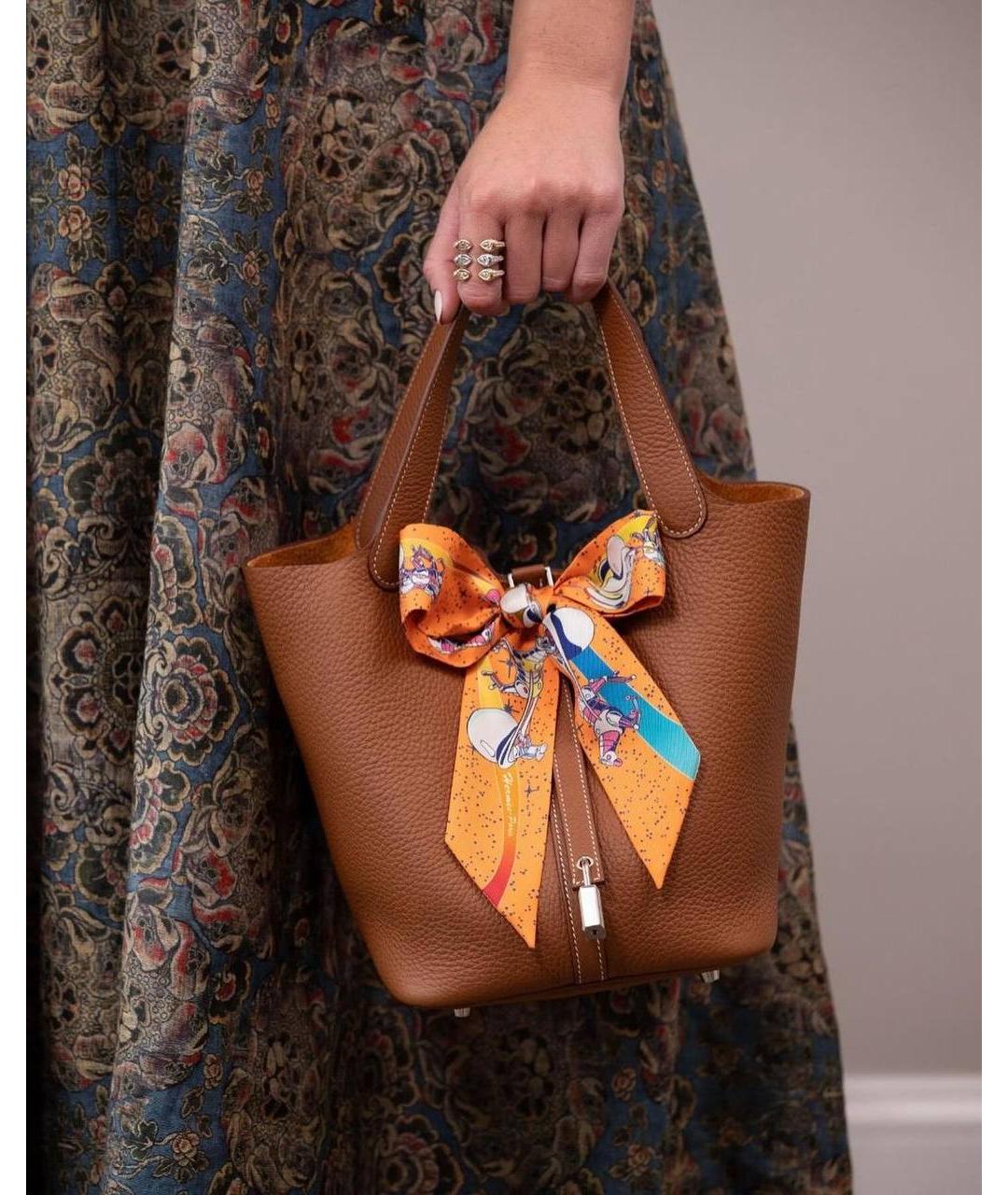 HERMES Коричневая кожаная сумка с короткими ручками, фото 2