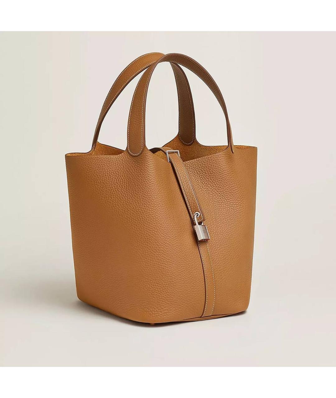 HERMES Коричневая кожаная сумка с короткими ручками, фото 6